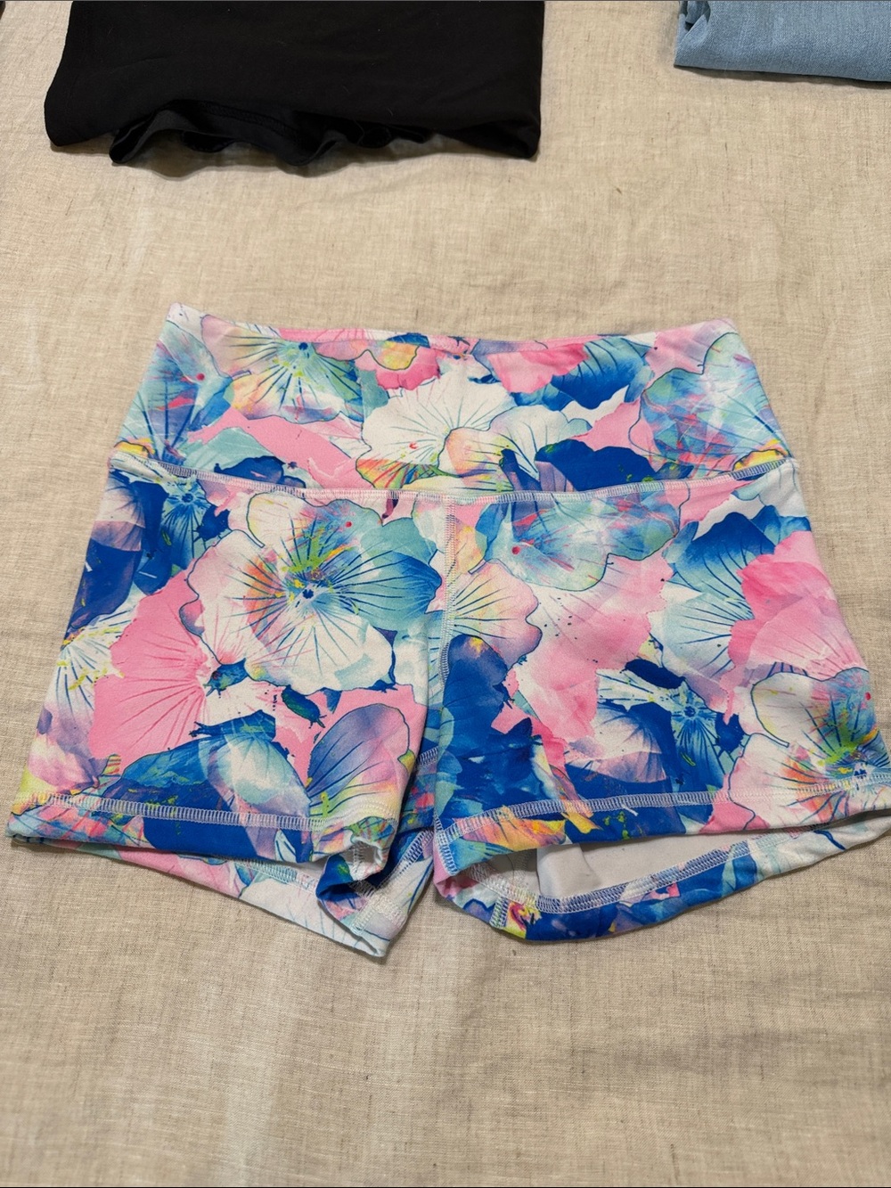 Fleo Women’s Floral High-Rise Athletic Shorts in Pink, Blue & White